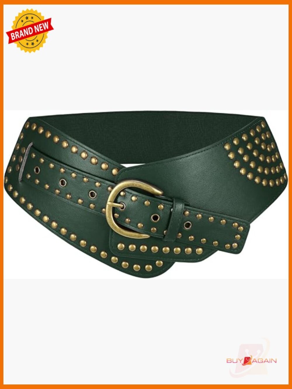 Vintage Stretchy Wide Belt with Metal Rivets Buckle